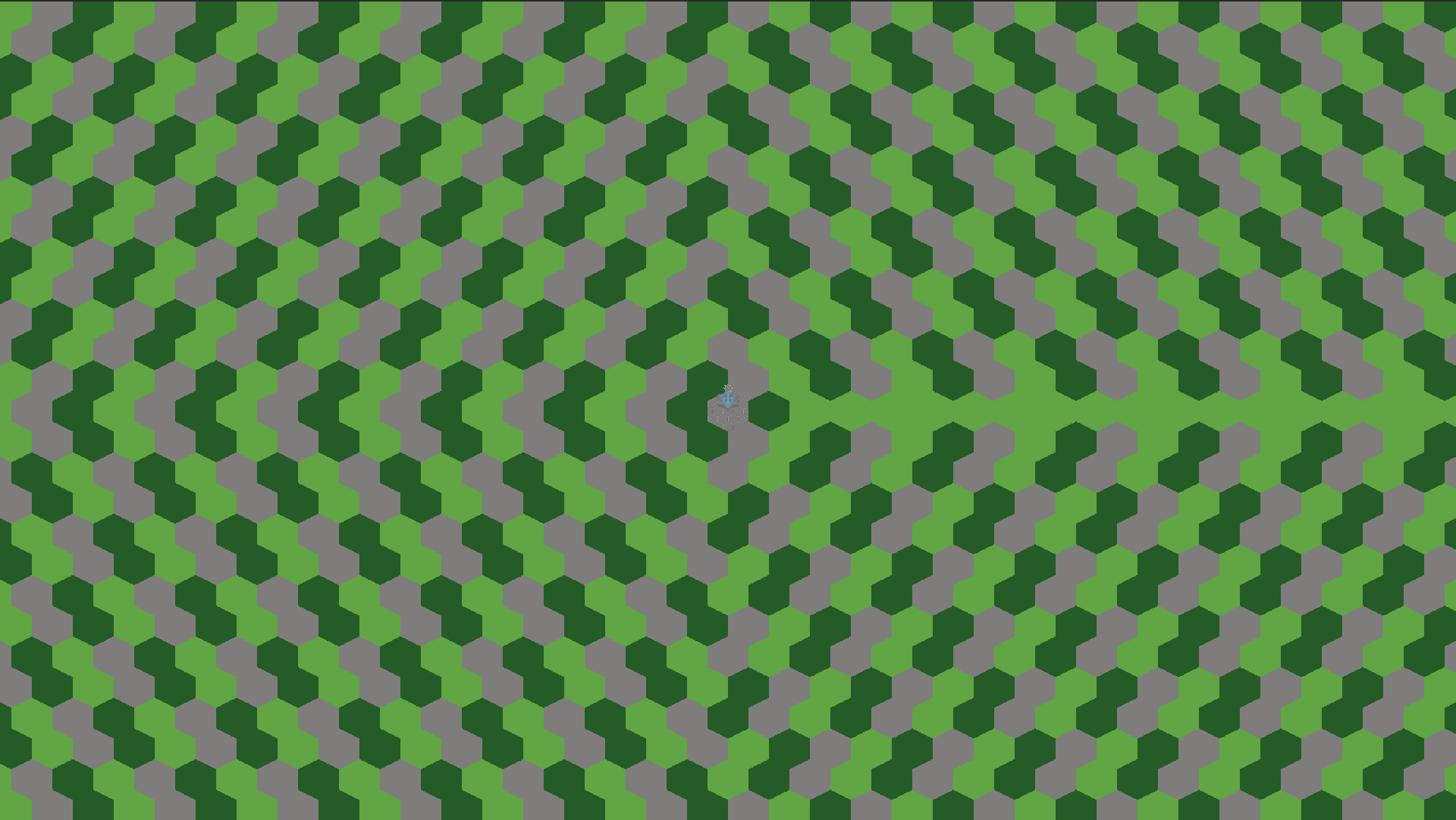 My first solution is a basic Manhattan distance. A screenshot of my game showing a tile pattern which does not correspond to the expected concentric circles. Rather, we have a consistent tiling of chunks of two similar tiles.
