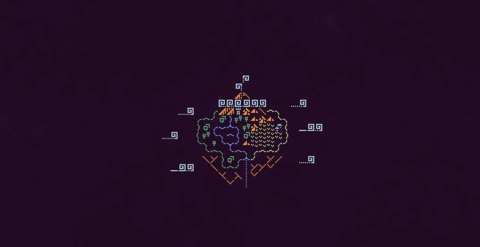 This inspired the general atmosphere and the tilemap A minimalistic piece of pixel art representing a map of a floating island with bright colors